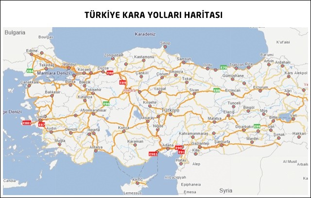 Türkiye'de Ulaşım 1 – Türkiye Kara Yolları Haritası